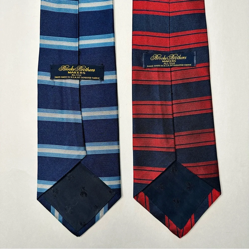 Brooks Brothers Makers Silk Classic Tie, Lot of 4–Vintage, Red, Blue Stripe
